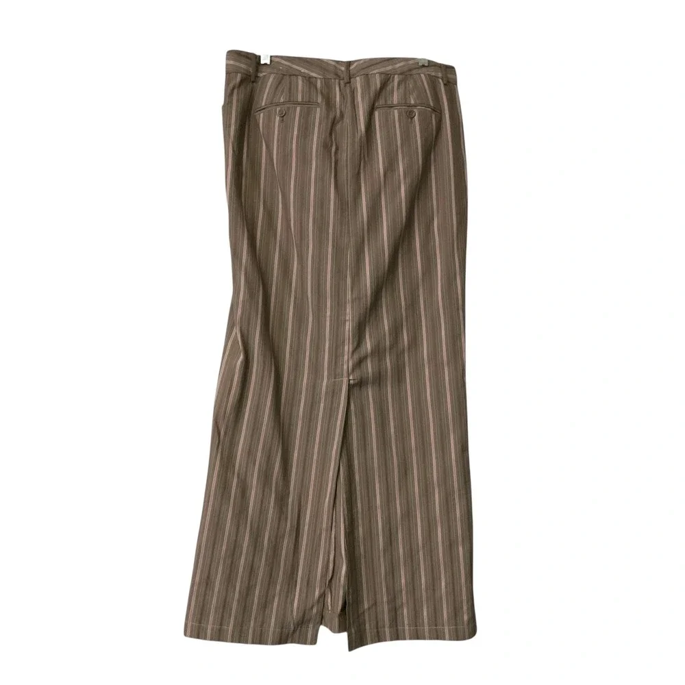 Express Design Studio Editor Maxi Skirt Womens SZ 12 Olive Pink Pinstripe Career